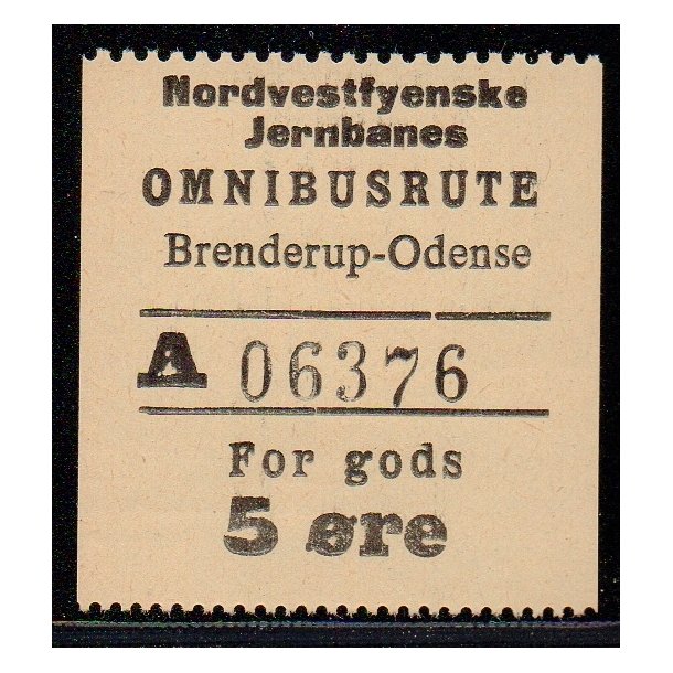 Nordvestfynske Jernbane - Omnibusrute - Brenderup-Odense - For Gods - 5 re - Ustemplet