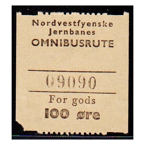 Nordvestfynske Jernbane - Omnibusrute - For Gods - 100 re - Ustemplet