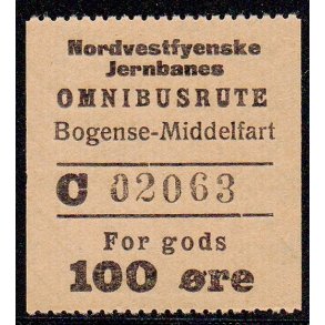 Nordvestfynske Jernbane - Omnibusrute - Bogense - Middelfart - For Gods - 100 re - Ustemplet