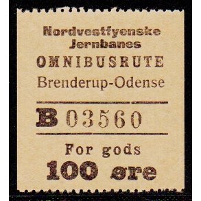 Nordvestfynske Jernbane - Omnibusrute - Brenderup-Odense - For Gods - 100 re - Ustemplet