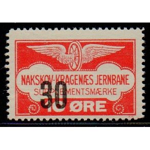 Nakskov - Kragens Jernbane - Supplementsmrke - 10 re overstemple til 30 re - Stemplet