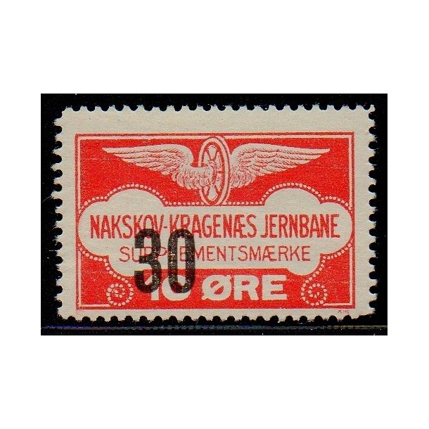 Nakskov - Kragens Jernbane - Supplementsmrke - 10 re overstemple til 30 re - Stemplet