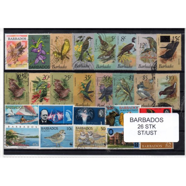 Barbados - 26 stk. Stempler/Ustemplet