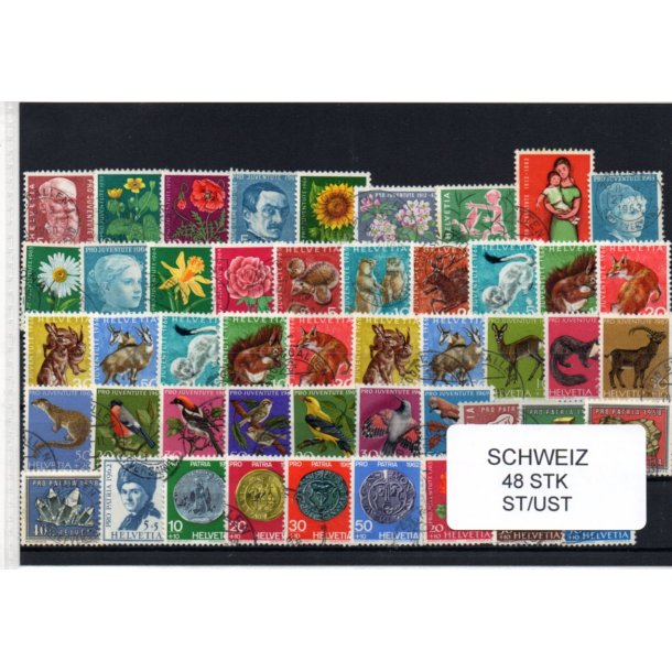 Schweiz Samling - 48 stk stemplet/Ustemplet