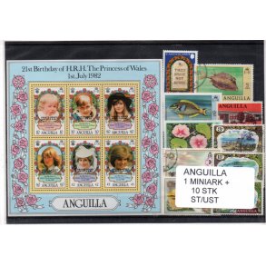 Anguilla Samling - 1 Miniark +10 stk. Stempler/Ustemplet