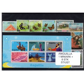 Anguilla Samling - 1 Miniark +8 stk. Stempler/Ustemplet