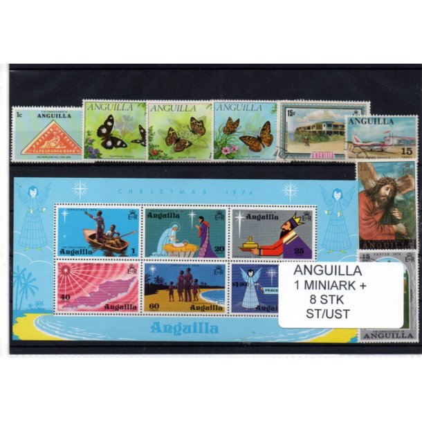 Anguilla Samling - 1 Miniark +8 stk. Stempler/Ustemplet