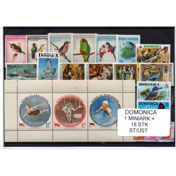 Dominica Samling - 1 Miniark + 18 Stk. Stemplet/Ustemplet