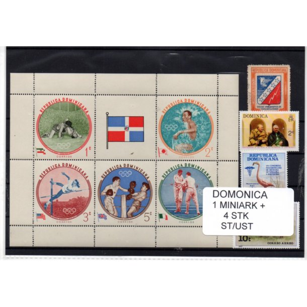 Dominica Samling - 1 Miniark + 4 Stk. Stemplet/Ustemplet