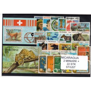 Nicaragua Samling - 2 Miniark + 22 stk Stemplet/Ustemplet