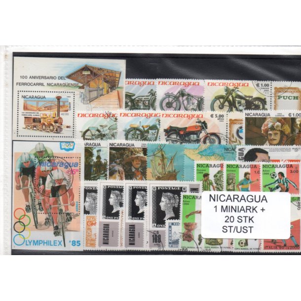 Nicaragua Samling - 1 Miniark + 20 stk. Stemplet/Ustemplet