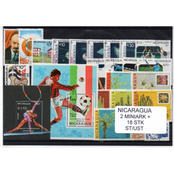 Nicaragua Samling - 2 Miniark + 18 stk Stemplet/Ustemplet
