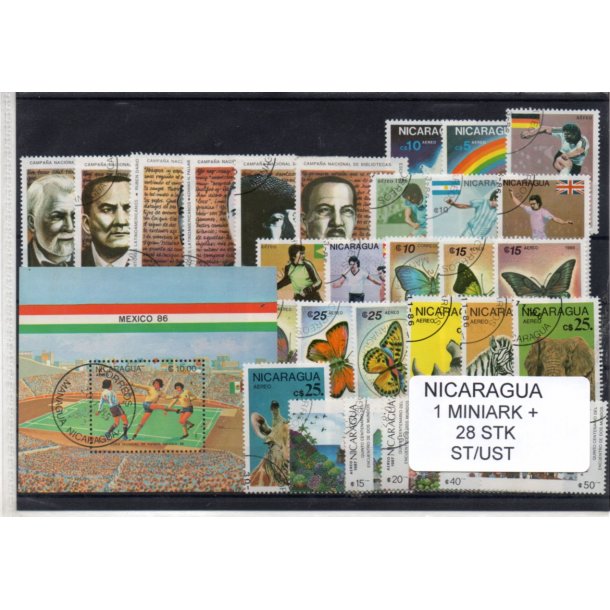 Nicaragua Samling - 1 Miniark + 28 stk. Stemplet/Ustemplet
