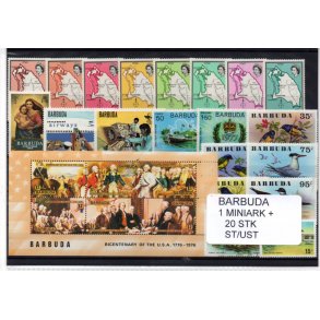 Barbuda Samling - 1 Miniark + 20 Stk. Stemplet/Ustemplet