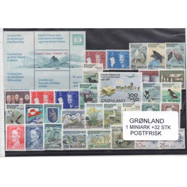 Grnland - 1 Miniark + 32 Stk. Postfrisk