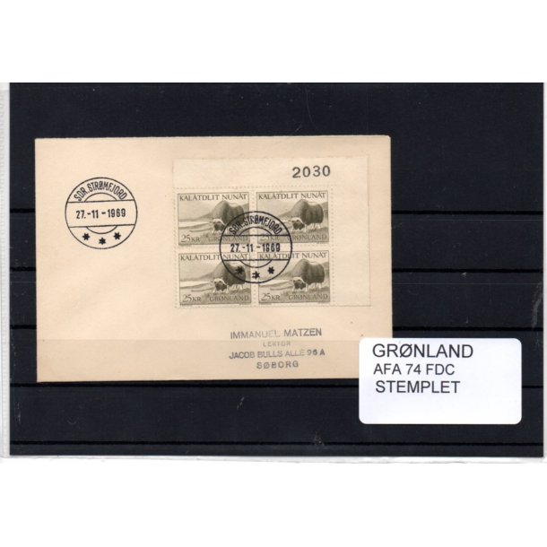 Grnland - Afa 74 FDC Firblok Stemplet - Marginalblok.
