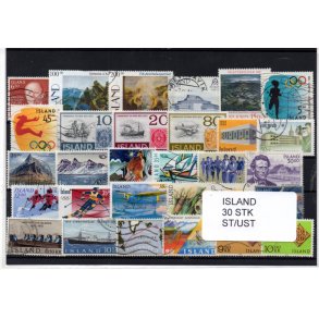 Island Samling 30 forskellige Stemplet/Ustemplet
