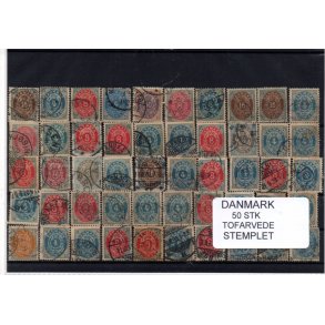 Danmark - 50 stk Tofarvede Stemplet