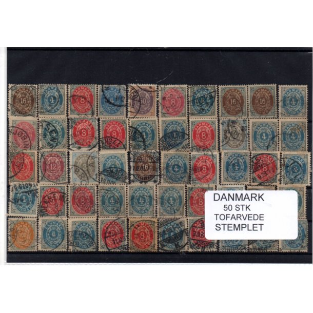 Danmark - 50 stk Tofarvede Stemplet