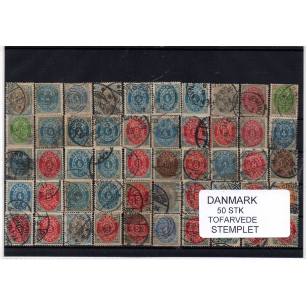 Danmark - 50 stk Tofarvede Stemplet