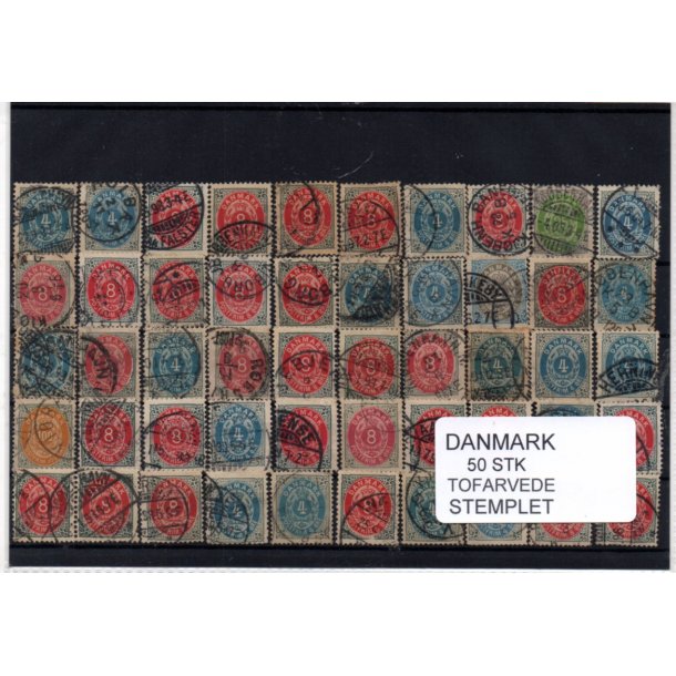 Danmark - 50 stk Tofarvede Stemplet