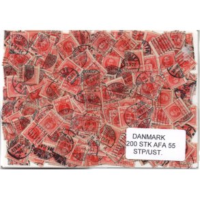 Danmark 200 stk Afa 55 Stemplet/ustemplet.