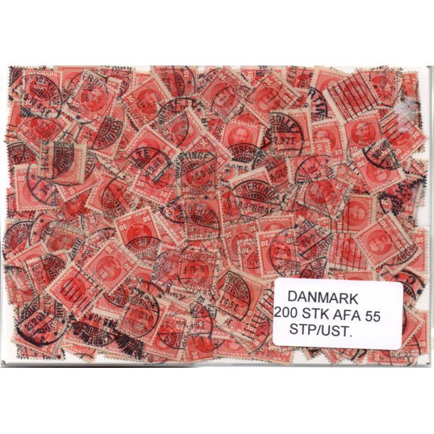 Danmark 200 stk Afa 55 Stemplet/ustemplet.