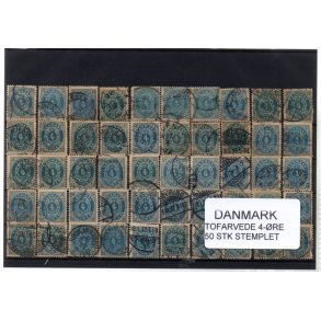 Danmark - 50 stk 4 re Tofarvede Stemplet