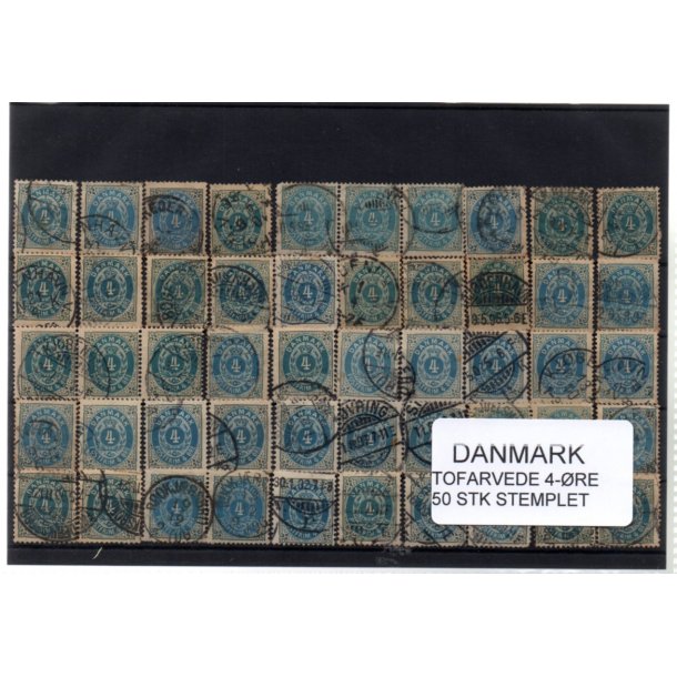 Danmark - 50 stk 4 re Tofarvede Stemplet