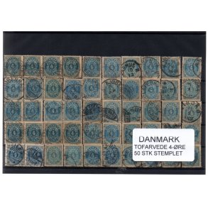 Danmark - 50 stk 4 re Tofarvede Stemplet