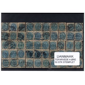 Danmark - 50 stk 4 re Tofarvede Stemplet