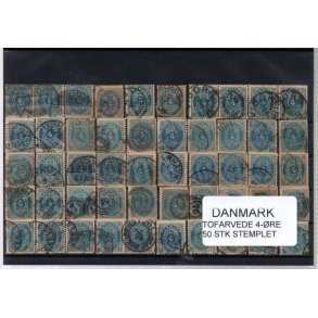 Danmark - 50 stk 4 re Tofarvede Stemplet