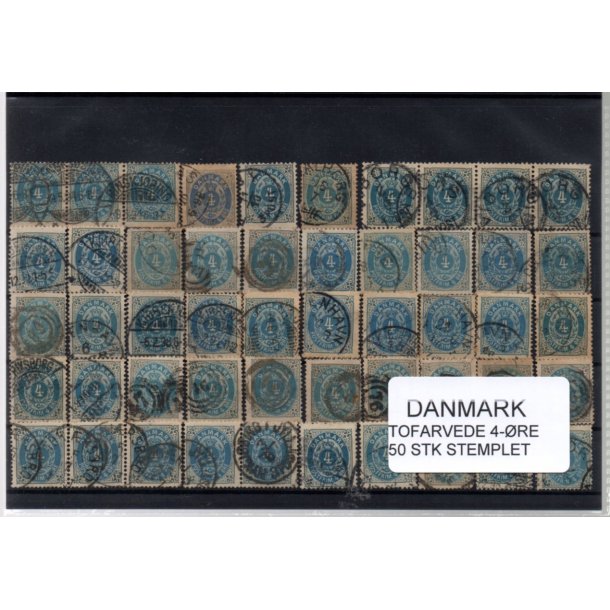 Danmark - 50 stk 4 re Tofarvede Stemplet