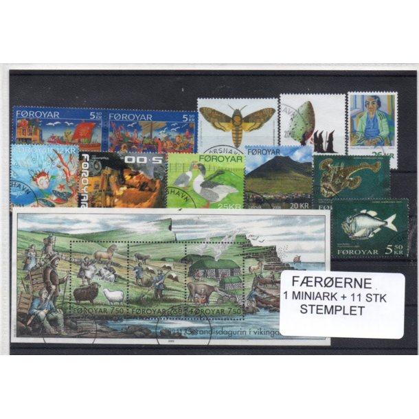 F�r�erne - 1 Miniark + 11 Stk. stemplet