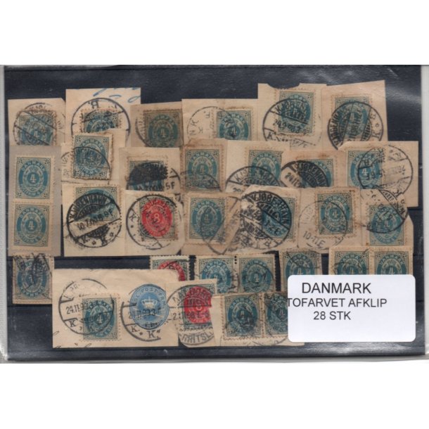 Danmark - 28 stk Tofarvede Afklip - Stemplet