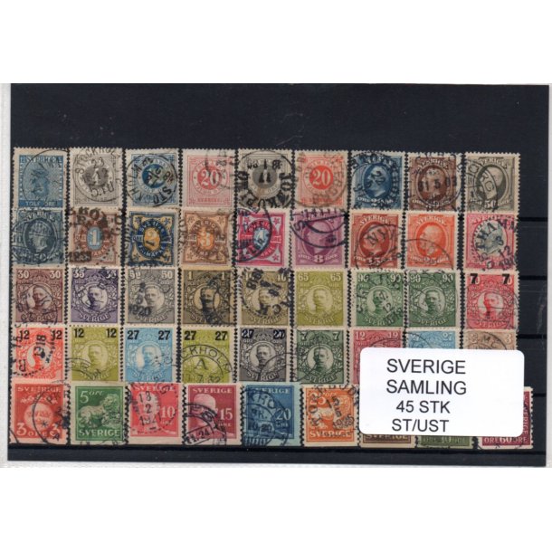 Sverige Samling 45 Stk Forskellige Stemplet