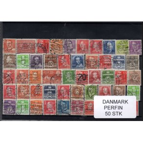 Danmark Perfiner 50 stk. Stemplet/Ustemplet