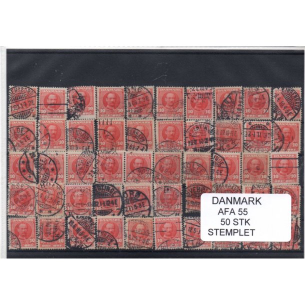Danmark 50 stk Afa 55 Stemplet/ustemplet.