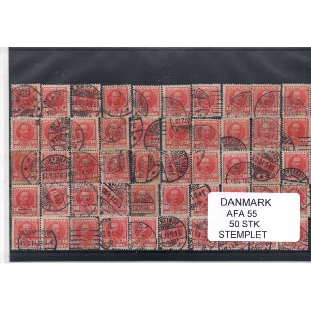 Danmark 50 stk Afa 55 Stemplet/ustemplet.
