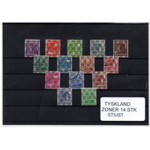 Tysk. Zone - 14 Stk. Stemplet/Ustemplet