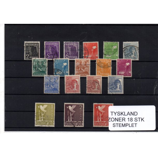 Tysk. Zone - 18 Stk. Stemplet/Ustemplet