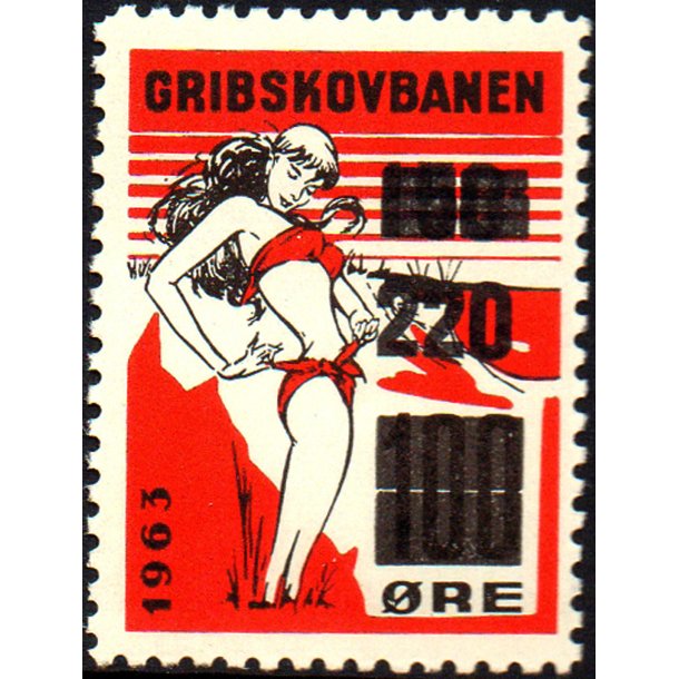 Gribskovbanen - 1963 - Gods Frimrke - 100 re overstemplet  til 220 re - Ustemplet