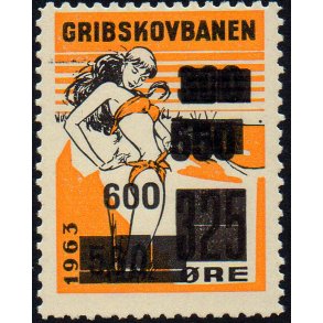 Gribskovbanen - 1963 - Gods Frimrke - 500 re overstemplet til 600 re - Ustemplet