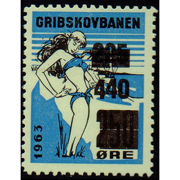 Gribskovbanen - 1963 - Gods Frimrke - 250 re overstemplet til 225 re og til 440 re - Ustemplet