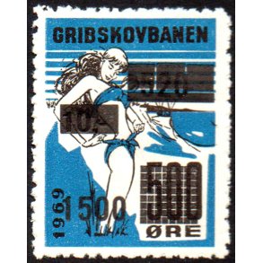 Gribskovbanen - 1969 - Gods Frimrke - 500 re overstemplet til 100 re og til 520 - 500 - Ustemplet