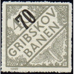 Gribskovbanen - Gods Frimrke - 40 re overstemplet til 70 re - Ustemplet
