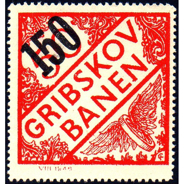 Gribskovbanen - Gods Frimrke - 50 re overstemplet til 150 re - Ustemplet