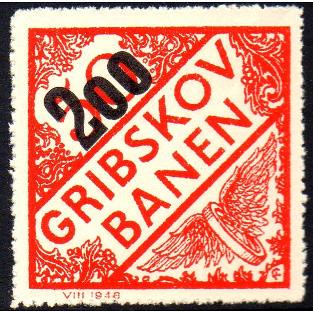 Gribskovbanen - Gods Frimrke - 50 re overstemplet til 200 re - Ustemplet