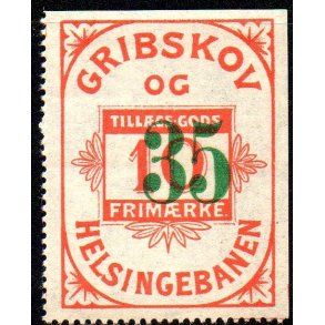 Gribskovbanen Helsinge Banen - Gods Frimrke - 25 re overstemplet til 35 re - Ustemplet