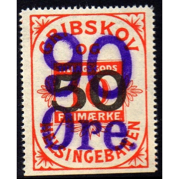 Gribskovbanen Helsinge Banen - Gods Frimrke - 10 re overstemplet til 50 re/90 re - Ustemplet